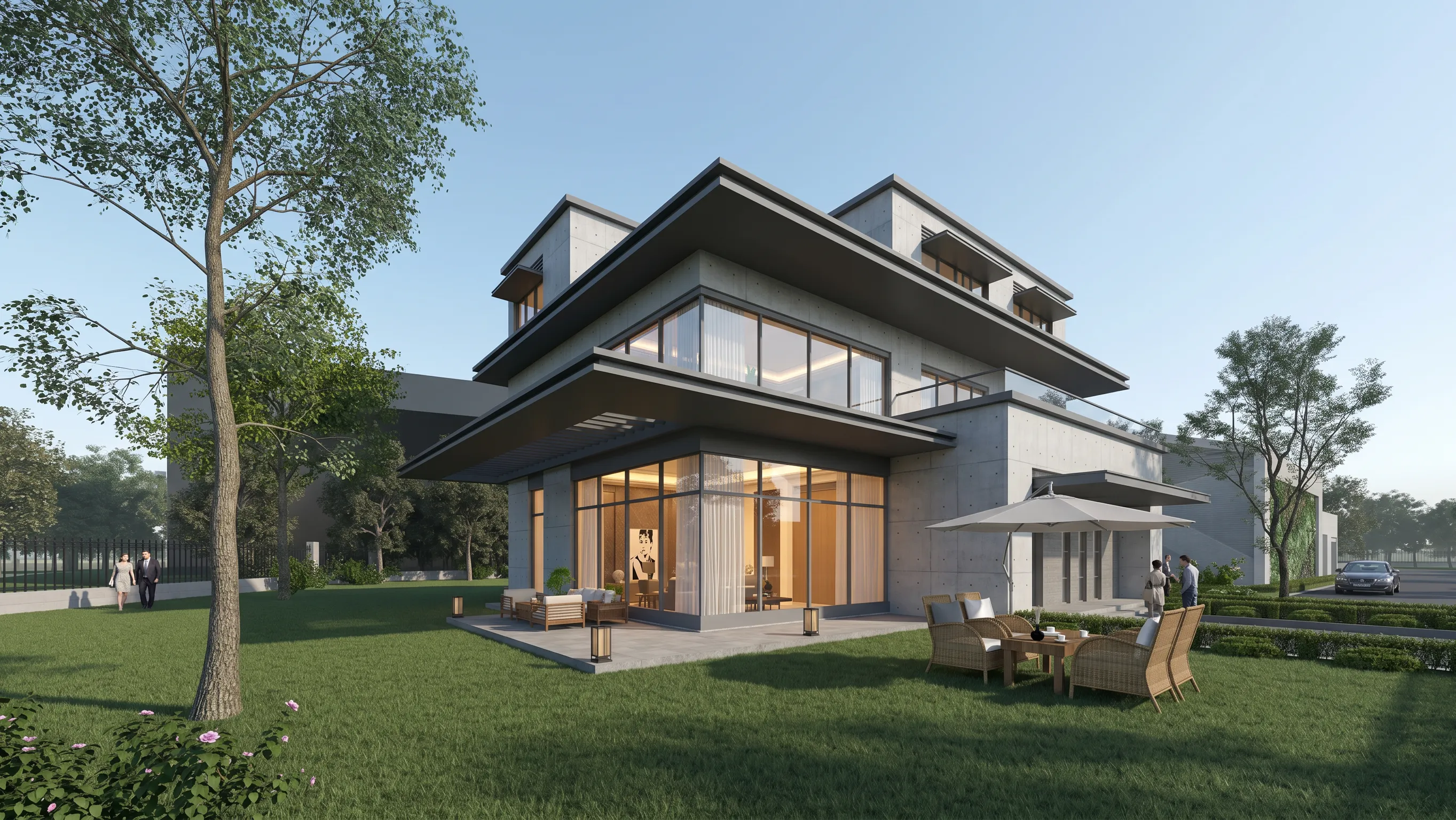 Style changes — rendered architectural visualization with enhanced materials and lighting, while keeping the original design readable
